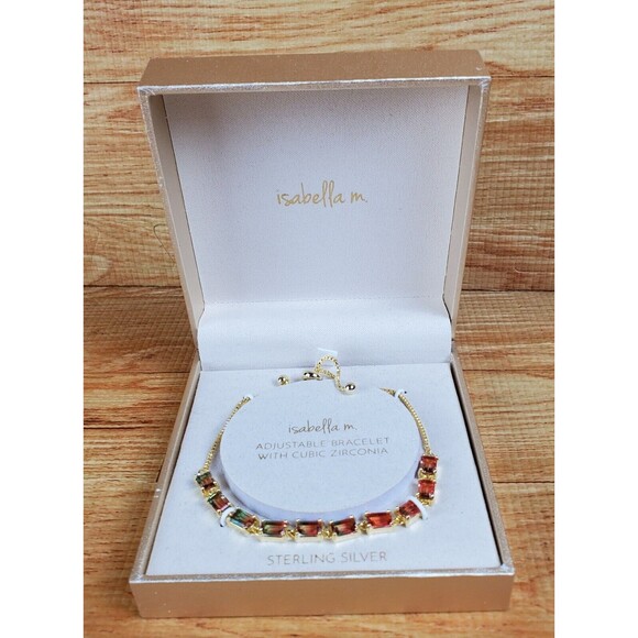 ISABELLA M. Boston .925 SS Gold Tone & CZ Woman’s Adjustable Slide Bracelet NIB - Picture 3 of 5